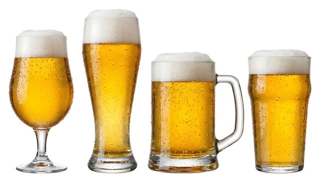 Four Glasses of Beer on Transparent Background
