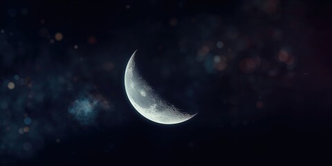 Black background featuring a crescent moon and craters, serving as a UI backdrop for celestial-themed content, Night Sky Week