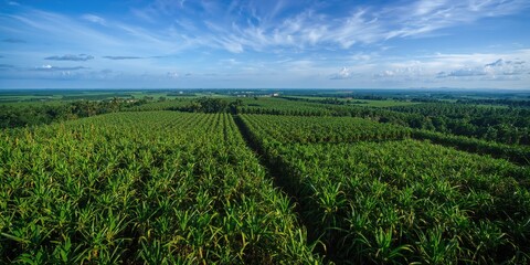 Naklejka premium Sugar cane fields in the Caribbean countryside, seasonal growth patterns and agricultural practices