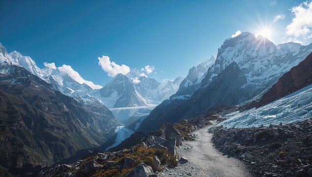 Nepal mountain landscape with Ama Dablam, illustrating high-altitude hiking route toward Everest base camp