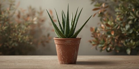 Aloe vera in a garden container focusing on plant development and care, ideal for horticulture backgrounds