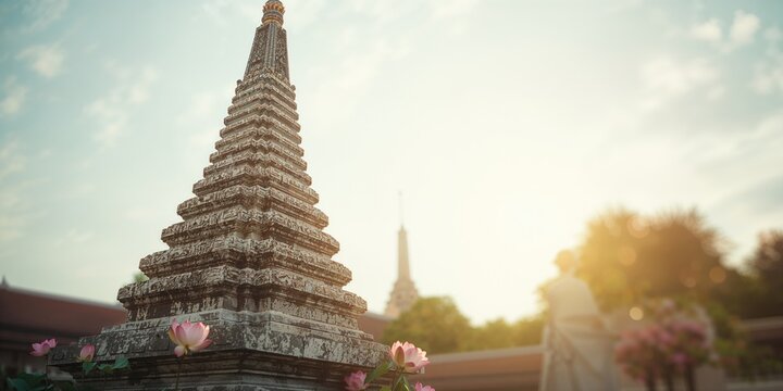 Historic pagoda structure at Wat Pho in Bangkok, Thailand, serving as a cultural landmark
