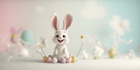 Holiday-themed animal illustration with Easter elements on a flat background, related to COVID-19 and social distancing awareness