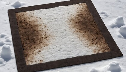 Dirty snow path on a dark rug in winter