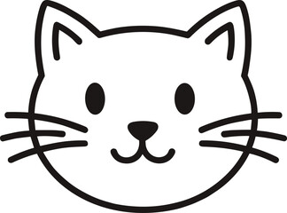 Cat, face, cartoon, whiskers, ears, nose, smile, drawing, black, white, line, minimal, cute, animal, pet, feline, sketch, simple, kids, design