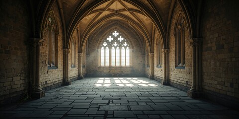 Obraz premium Historic cloister featuring weathered stone corridors and open courtyard, highlighting heritage conservation