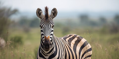 Obraz premium Closeup of a zebra with blurred background, natural camouflage and stripe patterns, Earth Day