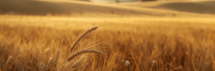 Naklejka premium Golden wheat field with abundant crop, seasonal agricultural yield, Earth Day