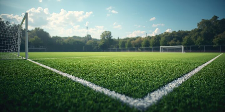 Synthetic grass playing surface on a soccer field, designed for athletic training and amateur matches