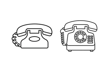 Classic telephone communication device set of clean outline minimalist line art vector illustration