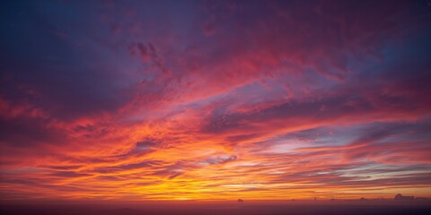 Obraz premium Colorful clouds and sky at dusk with sunset sunlight and dramatic storm clouds on twilight horizon, atmospheric weather pattern