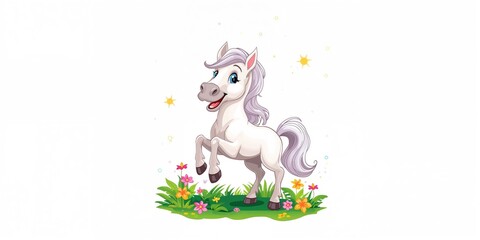 A joyful horse in a sunny pasture, natural energy and movement, Earth Day