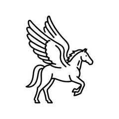 Elegant winged horse line art icon vector illustration