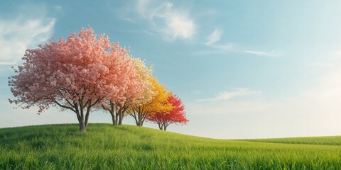 Naklejka premium Vivid blossoms in a green landscape, emphasizing summer flora and garden growth, Earth Day