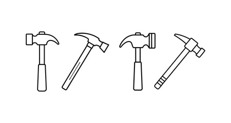 Set of hammer tools line art icon in clean minimal outline vector illustration