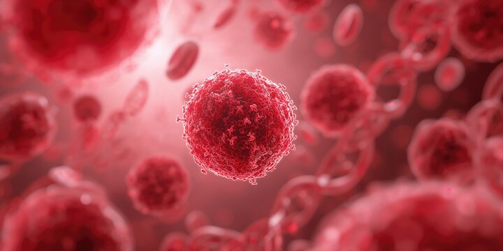 Healthy dividing red cells in meristem tissue, illustrating cell division process for botanical study