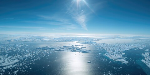 Fototapeta premium Greenland landscape seen from above, icy terrain and glacial features, Earth Day