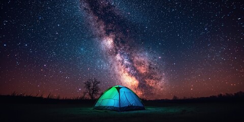 Obraz premium Night camping with tents and a star-filled sky, highlighting outdoor recreation and natural settings, Summer Solstice