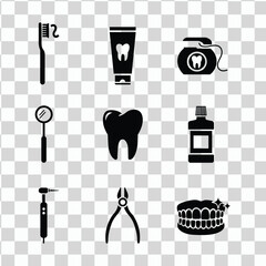 Collection of dental care icons on transparent background