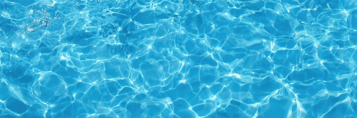 Fototapeta premium Bright blue rippled water texture with splashes, designed as a clear surface background for web banner layout