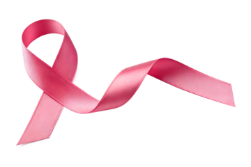 A beautiful pink ribbon forms an elegant loop, standing isolated against a blank background, perfect for design with transparent layers.