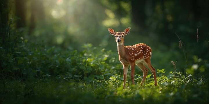 A curious fawn in its natural habitat, wildlife observation