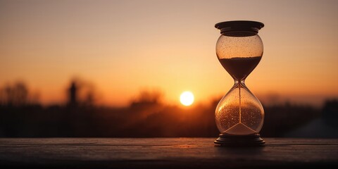 Hourglass and sunset scene the passage of time for awareness day