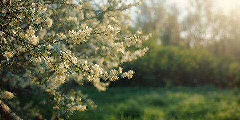 Fototapeta premium Elaeagnus angustifolia branch featuring pale yellow flowers and silver leaves, plants ornamental value