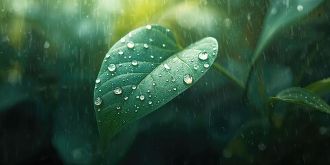 Rainwater droplets on a lush leaf after rainfall, ideal for nature-themed UI backdrop
