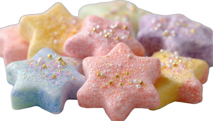 A close-up, soft focus shot of star-shaped confections dusted with edible glitter