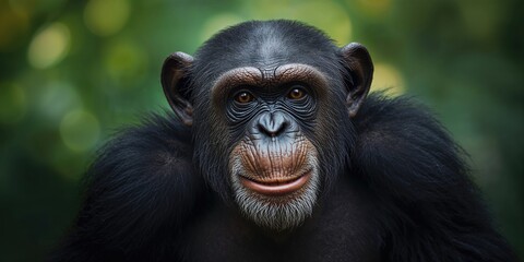 Close up of a chimpanzee portrait focusing on facial features, highlighting natural behaviors, Earth Day