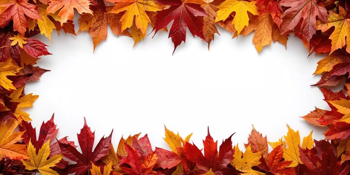 White background with a border of autumn leaves, ideal for fall-themed layouts