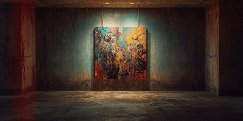 Wall-mounted artwork used as a visual backdrop for editorial headers or informational displays