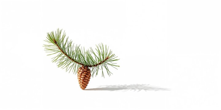 Cedrus twig with cone isolated on white surface, suitable for nature-themed design projects