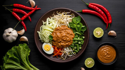 Indonesian Gado-Gado: A vibrant and appetizing Gado-Gado dish, a colorful medley of fresh vegetables and delectable peanut sauce, offering a delightful culinary experience.