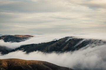 mountains in the fog
