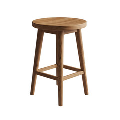 Wooden round stool simple design isolated on transparent background