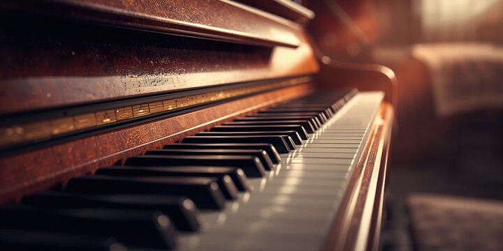 Full view of an acoustic piano keyboard, highlighting key arrangement for musical composition, no holiday observance