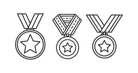 Set of graduation medal star award line art icon for academic achievement vector illustration