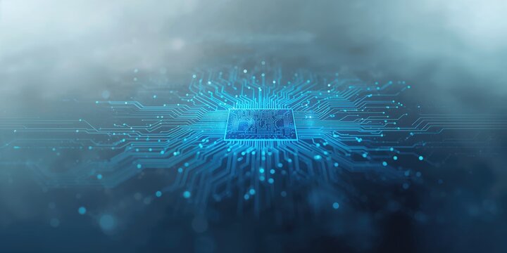 Blue circuit board pattern on an abstract technical background, ideal for electronic interface backgrounds - Powered by Adobe