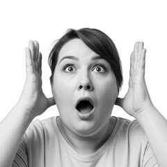 Shocked Woman with Hands on Face Expressing Surprise in Black and White Photography