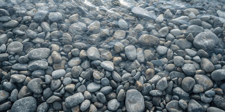 Full frame of pebbles visible through rippling water background, suitable for textured wallpaper or pattern design