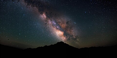 Obraz premium Night sky featuring Milky Way galaxy stars and clouds, suitable as a celestial background for text and layout, Earth Day