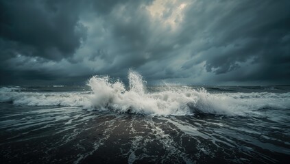 Ocean surface with turbulent water under overcast sky, highlighting shoreline dynamics