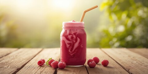 Fresh organic red cranberry and cowberry smoothie served in a glass mug on a table, highlighting natural healthy beverage choices