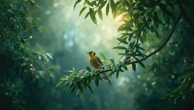 Group of birds sitting on tree branches, useful as a background for layout or editorial headers, World Bird Day