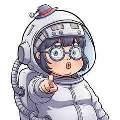 Cute cartoon character in an astronaut suit with glasses and a playful expression, emphasizing space exploration and adventure