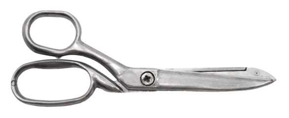 Stationery scissors on a white background for office work. Tailor's or seamstress's scissors