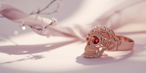 Decorative skull bangle with writable area, designed for text overlay or editorial use