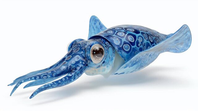 Beautiful blue glass squid sculpture with detailed design.